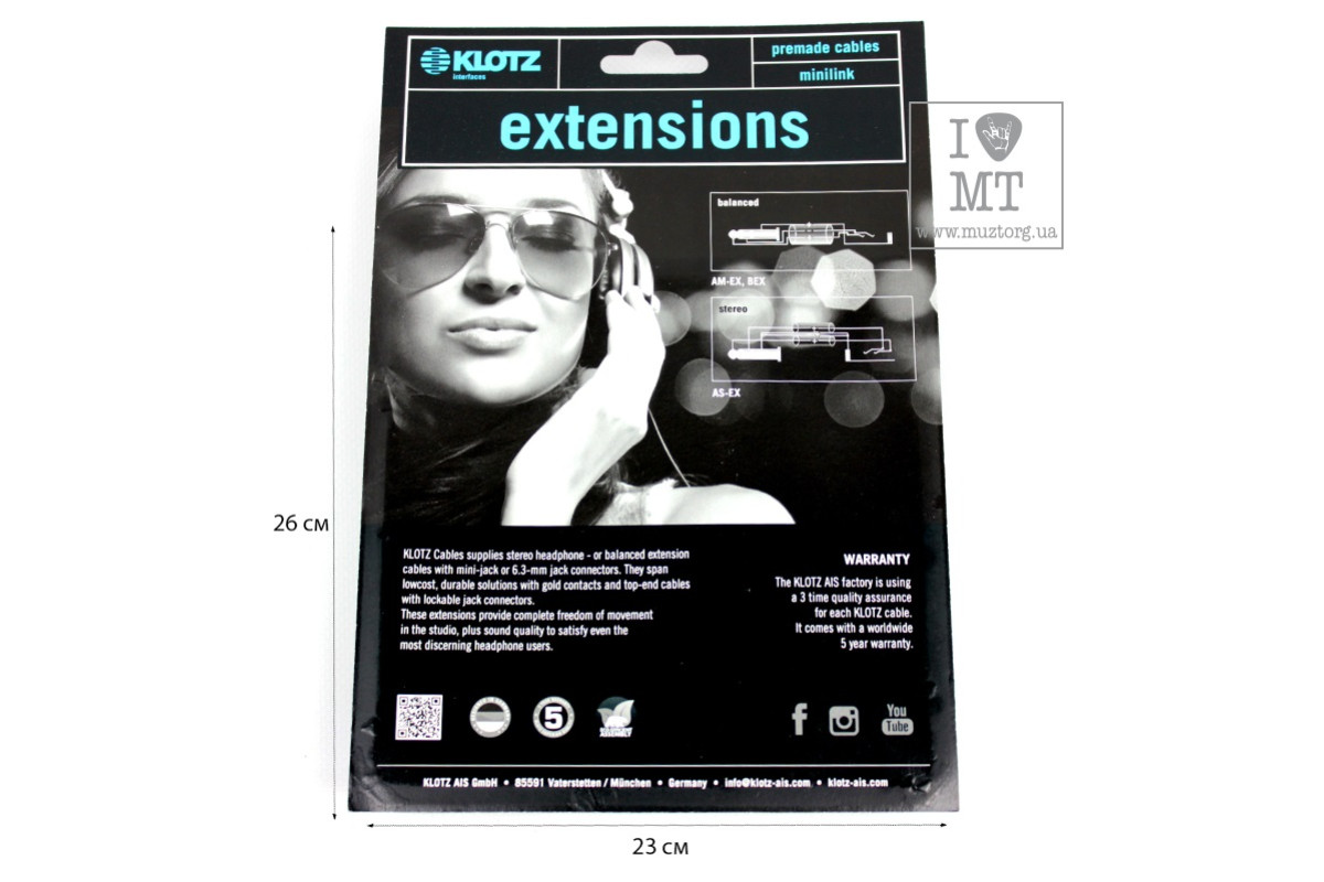 KLOTZ AS-EX6 EXTENSION CABLE BLACK 3 M