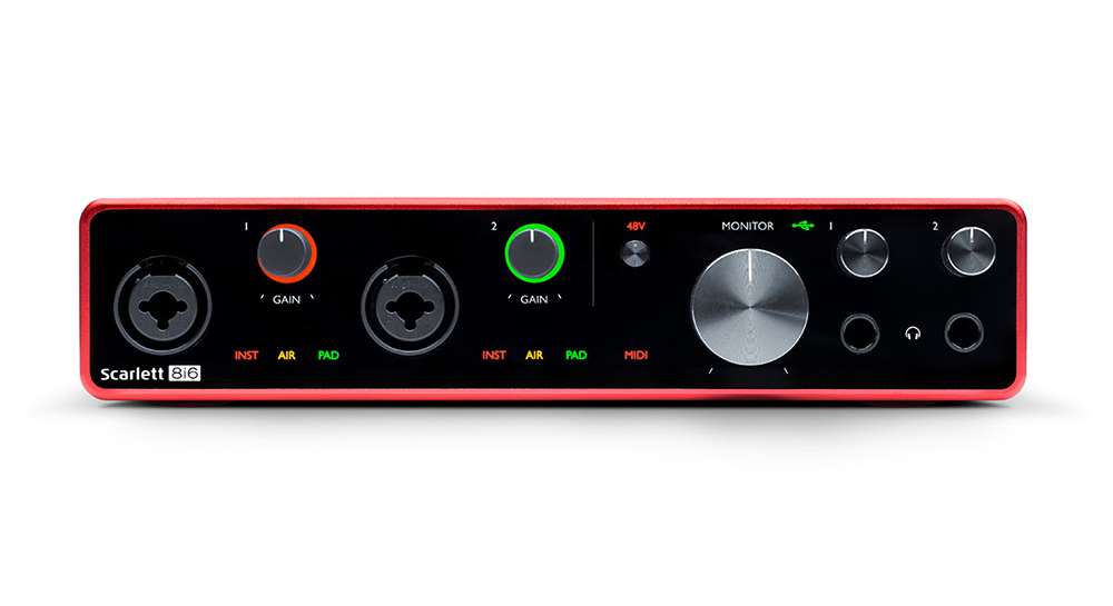 FOCUSRITE Scarlett 8i6 3rd Gen ������������. ˳����� �����: 2 x XLR-1/4" (mic/Hi-Z); 4 x 1/4" (line), USB