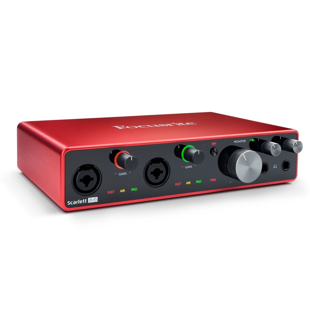 FOCUSRITE Scarlett 8i6 3rd Gen ������������. ˳����� �����: 2 x XLR-1/4" (mic/Hi-Z); 4 x 1/4" (line), USB