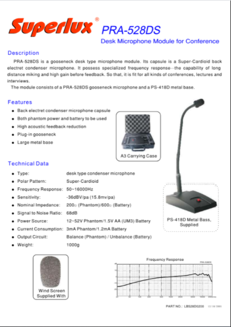 SUPERLUX PRA528DS �������������� �������. ��������� �������: 60 - 16000 ��